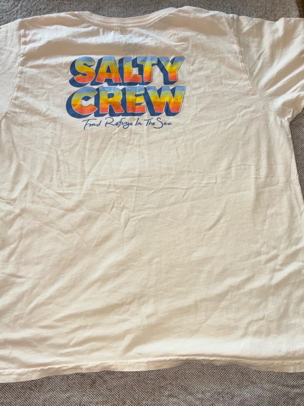 Salty Crew White Short Sleeve Tee with Multicolor Sunset Logo
